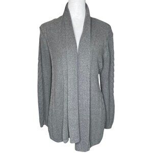 Adrienne Vittadini Grey Cable/Fisherman Knit Open Front Cardigan Cotton Cozy XL